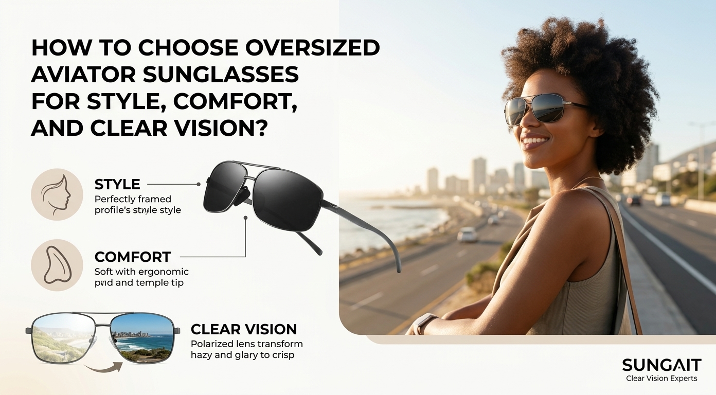 Oversized aviator sunglasses with stylish frames and glass lenses for everyday eye protection